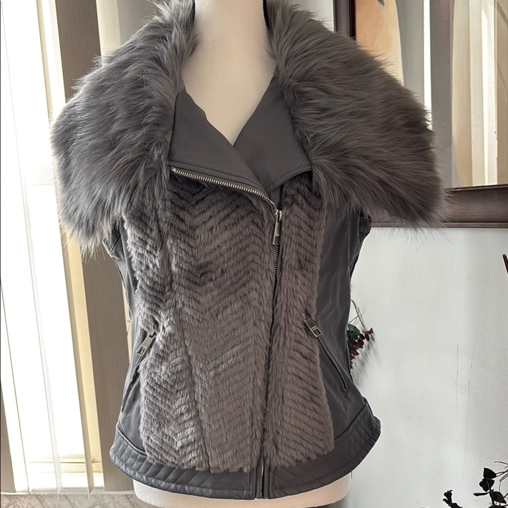 Guess Gray Teddy Jacket‎ with Asymmetrical Zipper